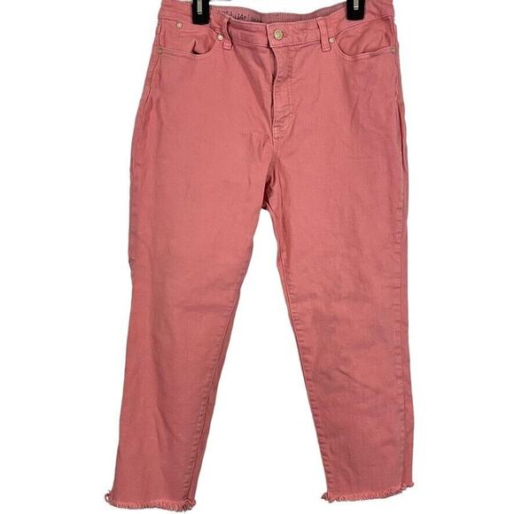 Talbots Slim Ankle Mid Rise Pink Raw Hem Womens Petite Stretch Jeans sz 14P - Picture 1 of 16